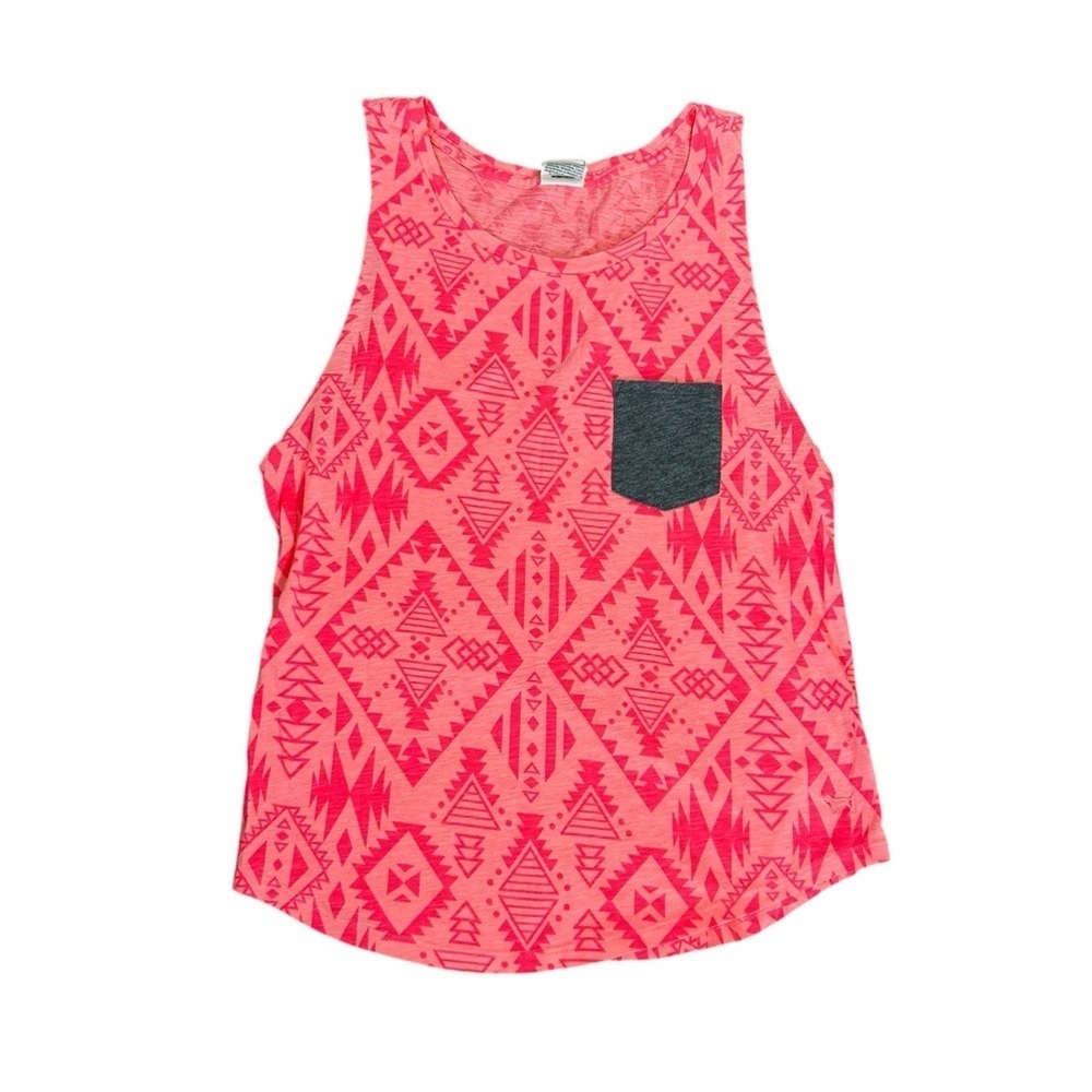 ♥️ Victorias Secret PINK Neon Coral Pink Aztec Tank Top Lightweight Womens XS